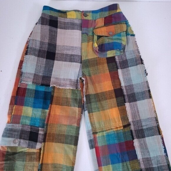 Porter Collective Plaid Patchwork Cargo Jogger Pants Size S - Picture 2 of 9